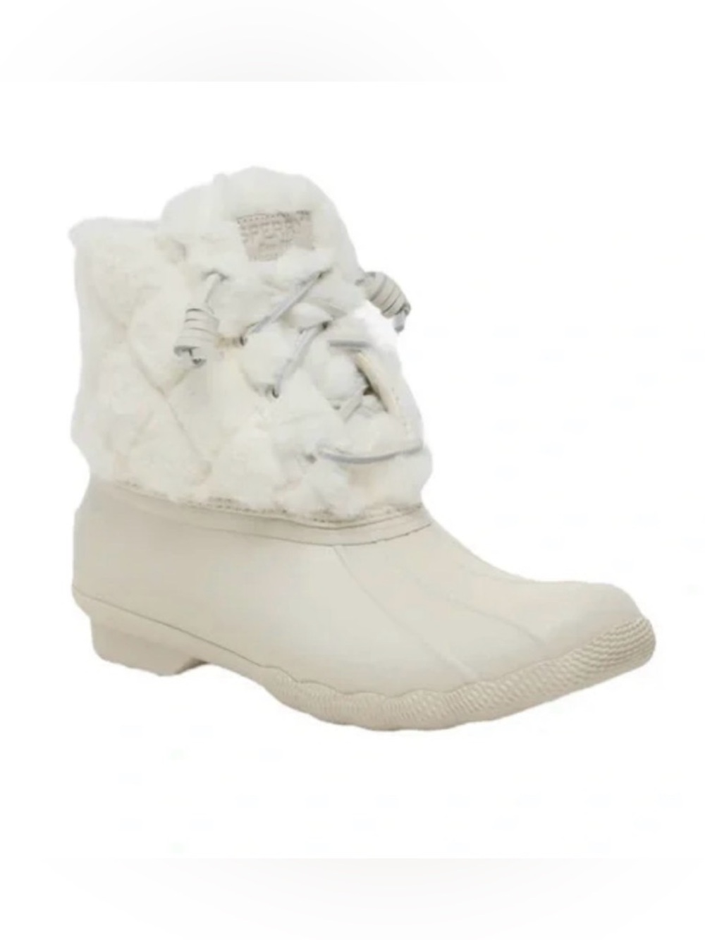 Sperry | Women's Cream Quilted Faux-Fur Saltwater Duck Ankle Boots